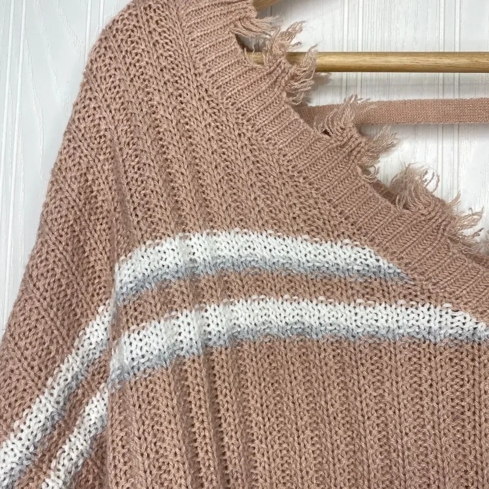 Rue 21+ destructed hem pink striped sweater 2X - Picture 3 of 7